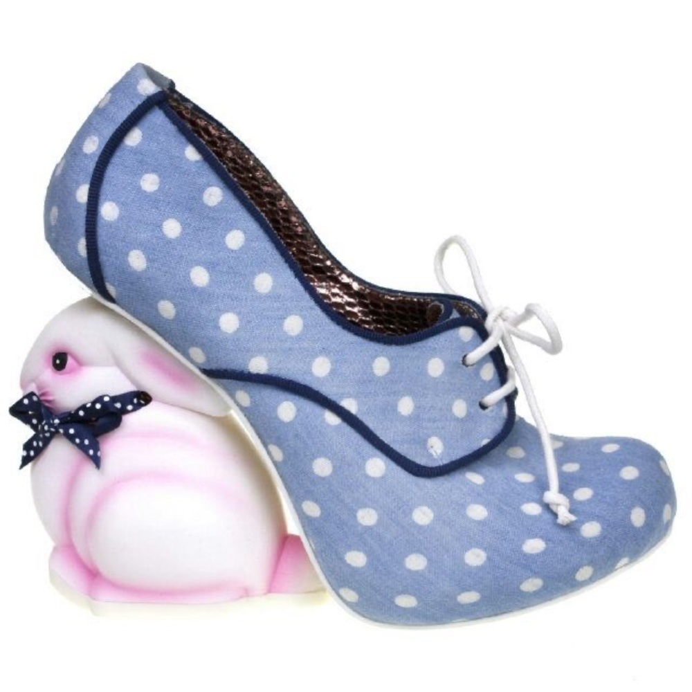 ISO irregular choice flopsy polka dot pump heels